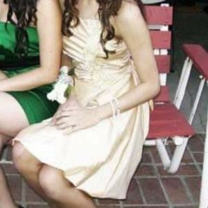 Gold yellow dress balloon bottom 3d flower straps